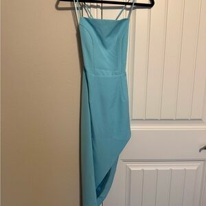 Bardot Asymmetrical Dress in Light Blue